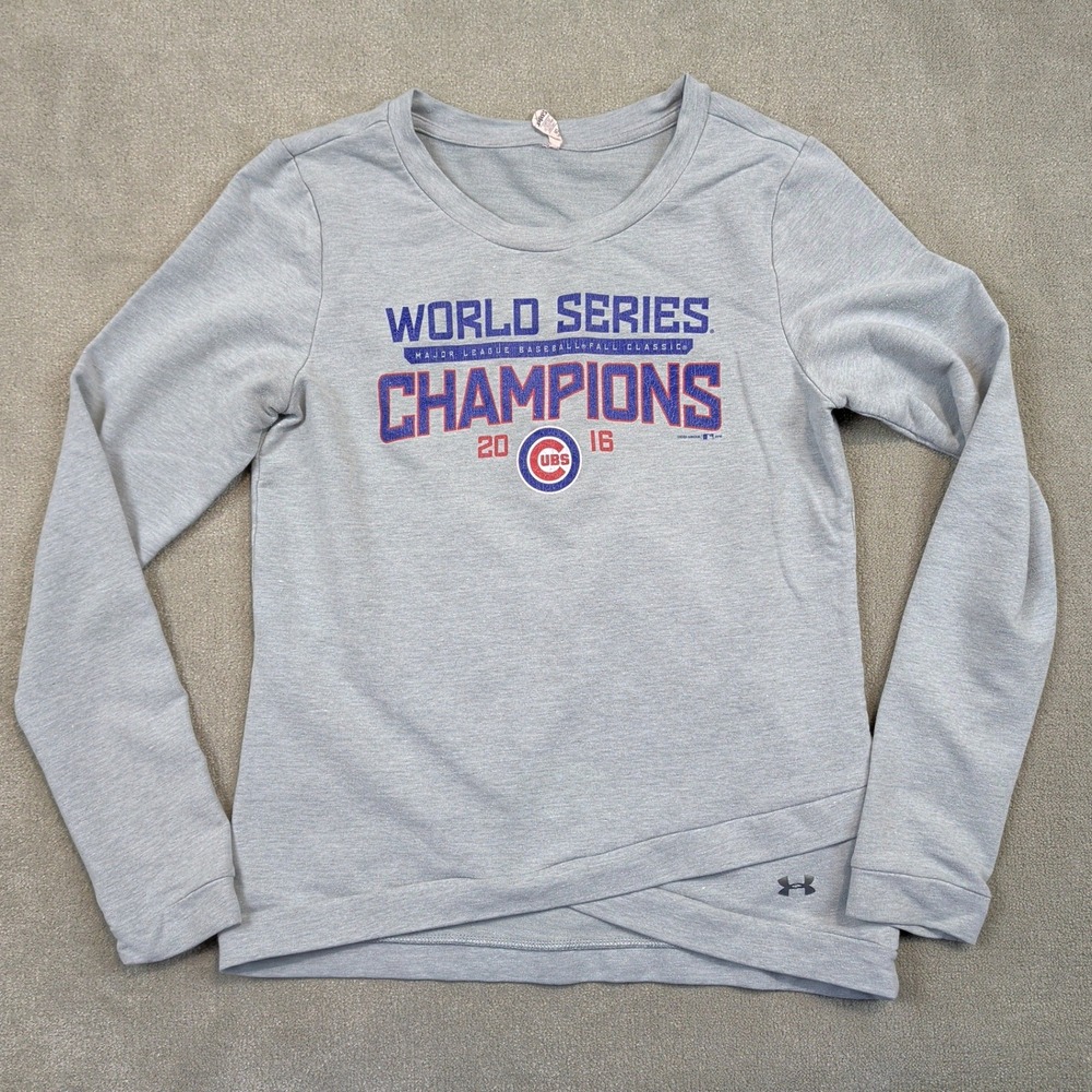 Under Armour Sweatshirt Womens Small Gray Chicago Cubs 2016 World Series Champ